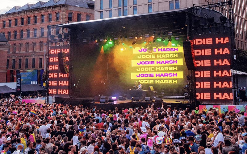 Crowds standing in front of stage