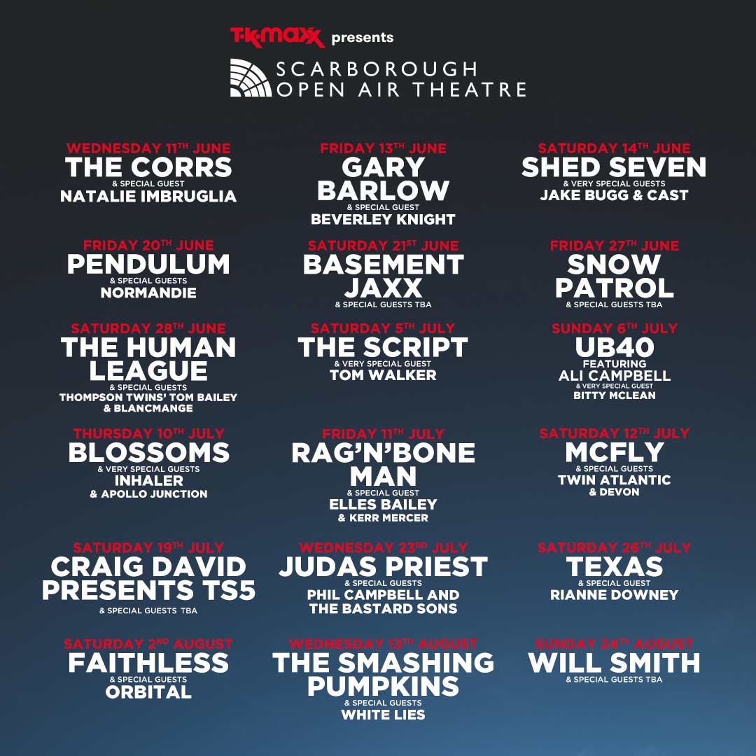 TK Maxx presents Scarborough Open Air Theatre Line-up Poster 2025