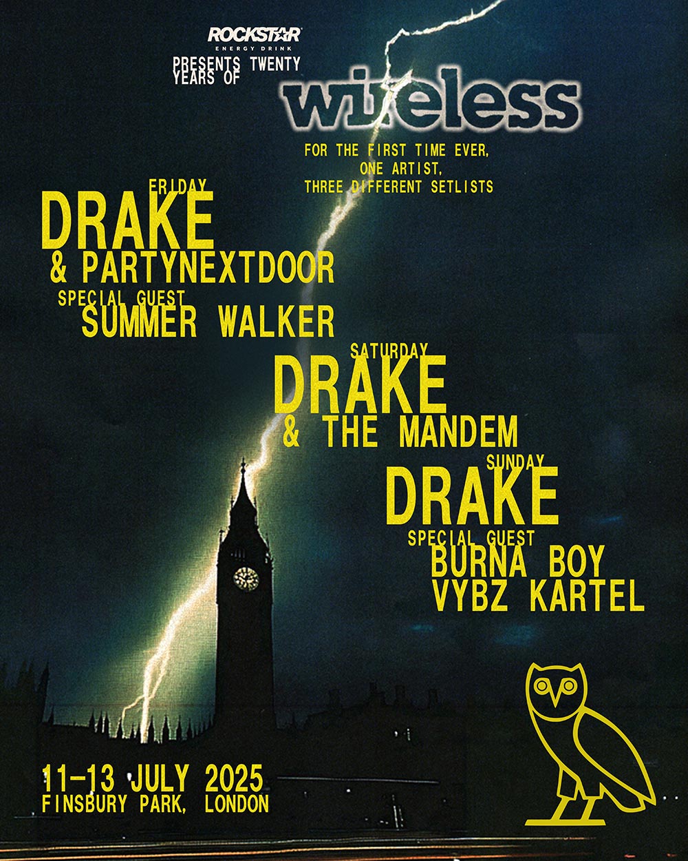 Rockstar Energy Presents Wireless 2025 Line-up and music acts poster