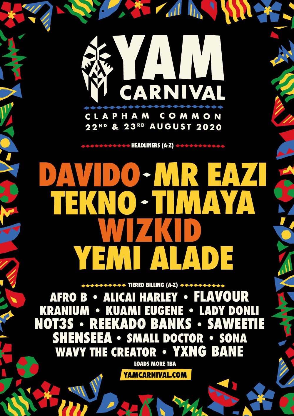 Yam Carnival London Festival Line-up Poster 2020